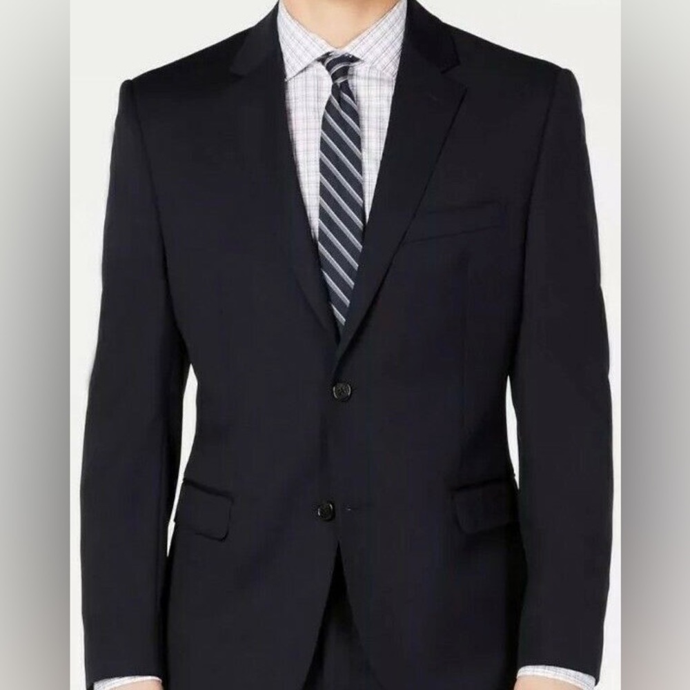 Lauren Ralph Lauren Mens 100 % Wool Navy Slim Fit Two-Button Blazer Size 42 L